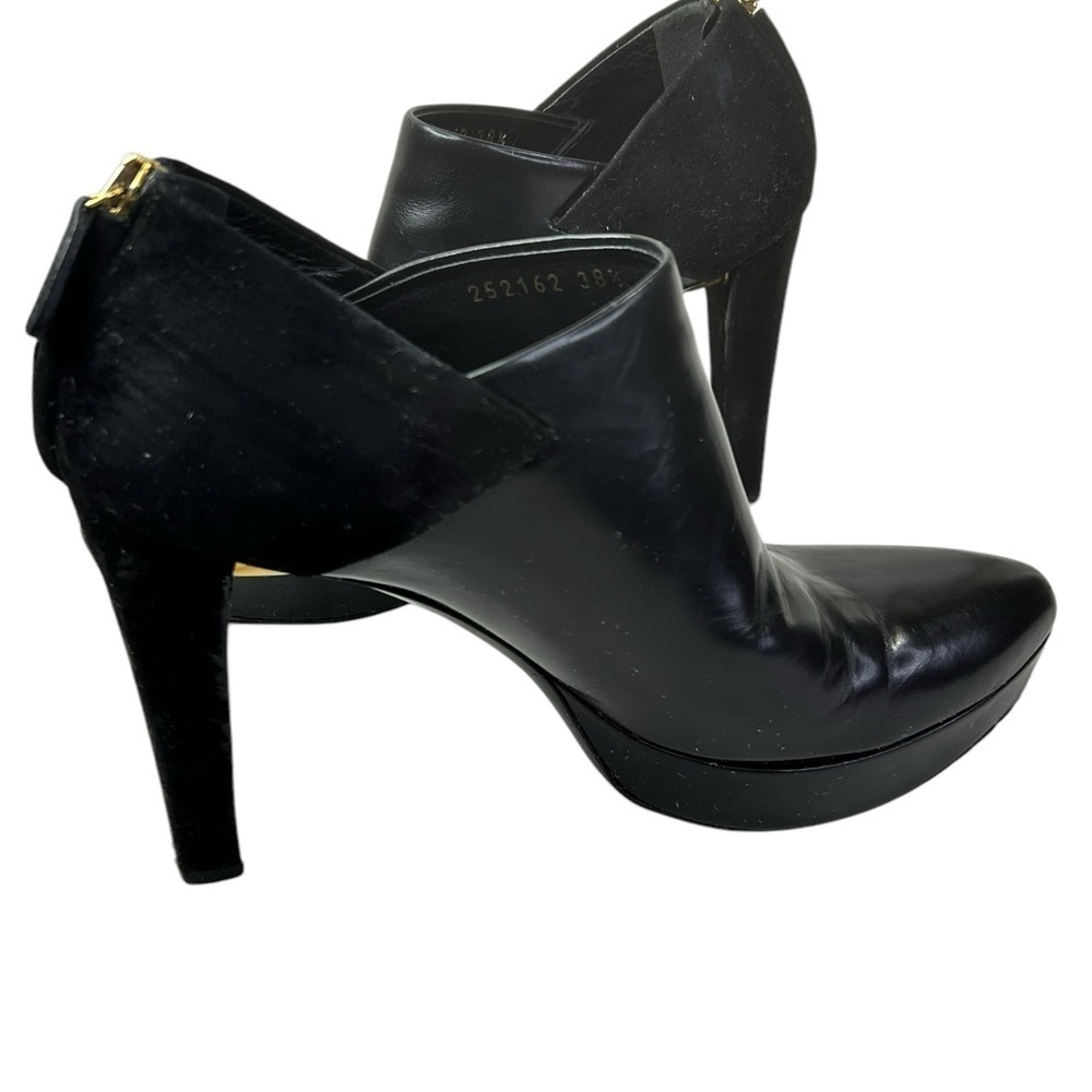 Gucci black leather and suede platform ankle shoe bootie size 8.5 38.5 Back Zip - Picture 2 of 11